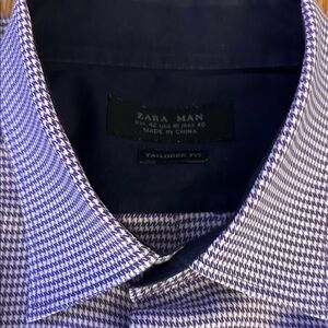 Zara Navy and White Houndstooth Shirt